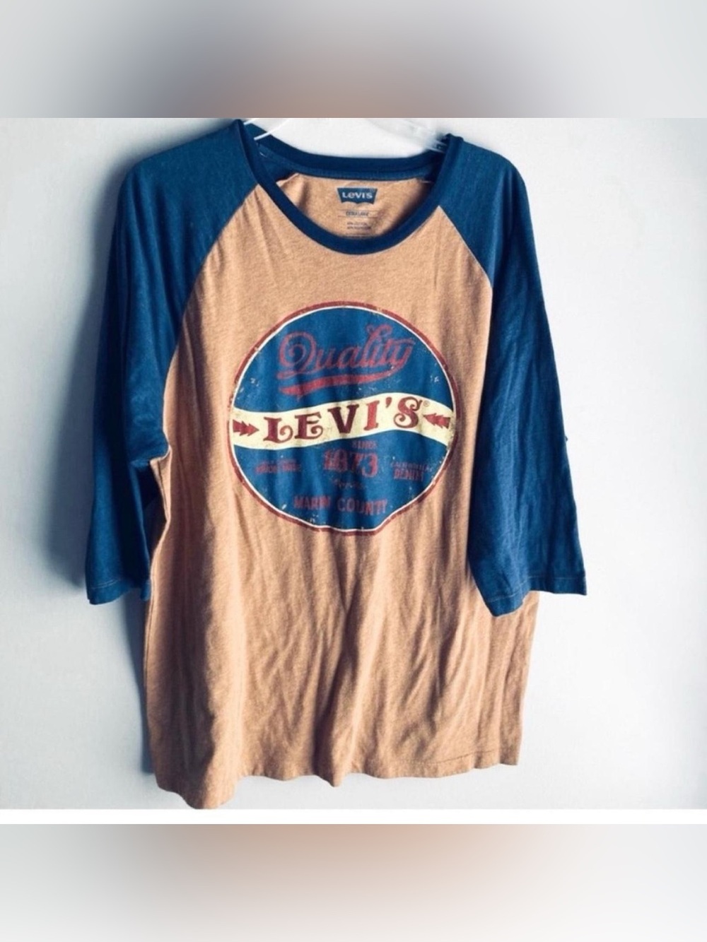 Levi’s Retro Long 3/4 Sleeve Shirt Khaki Navy Blue XL